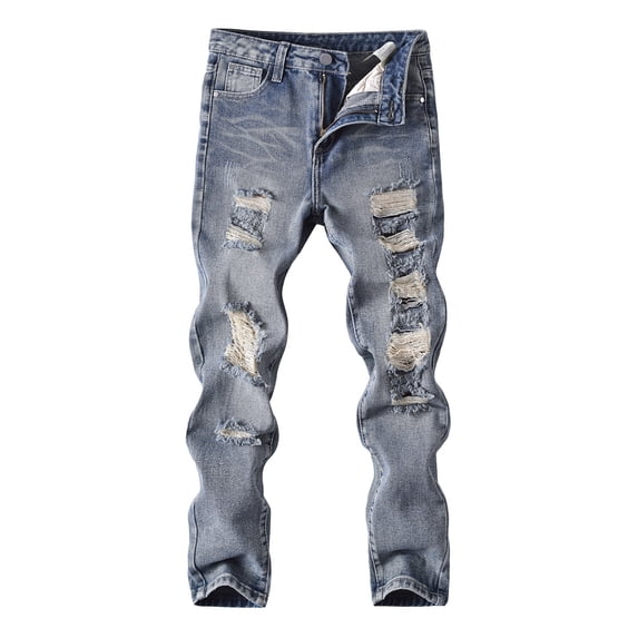Kids Ripped Washed Denim Pants, Boys Straight Leg Casual Distressed Jeans 11-12 Years
