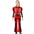 thumbnail image 1 of Kids Rise Red Costume Girls Short Sleeves Jacket Top Flared Pants Wig 4pcs Halloween Princess Dress up 5-15Y, 1 of 7