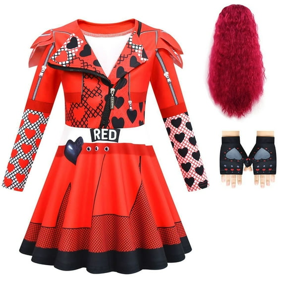 Kids Rise Red Costume Girls Zipper Jacket Long Sleeve Princess Dress Birthday Halloween Dress up Outfit
