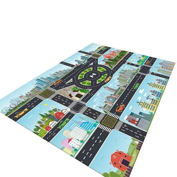Kids Road Door Map - 15.7x23.6in Car Play Carpet, Toy Vehicle Floor Mat, Interactive City Town Door Map, Educational Street Design Rugs Non-Slip Door Map for Playroom Nursery Learning