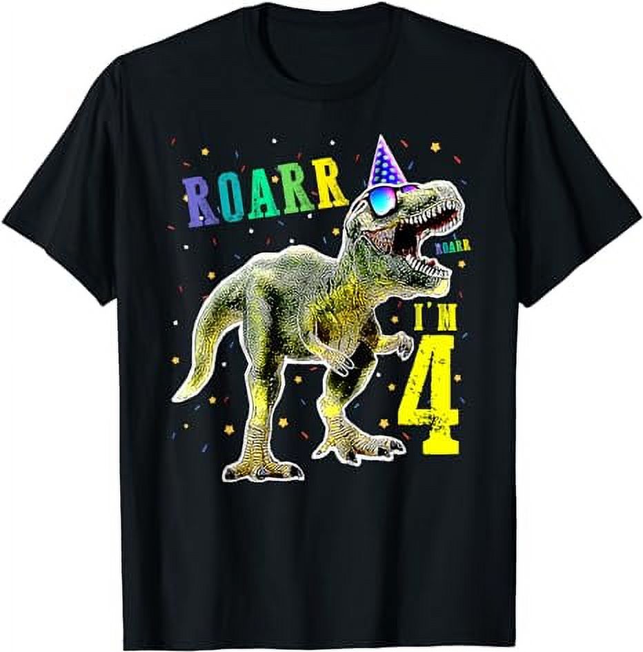 Dinosaur 4th Birthday Cake Topper - 'Roar I'm 4' Glitter T-Rex Decor