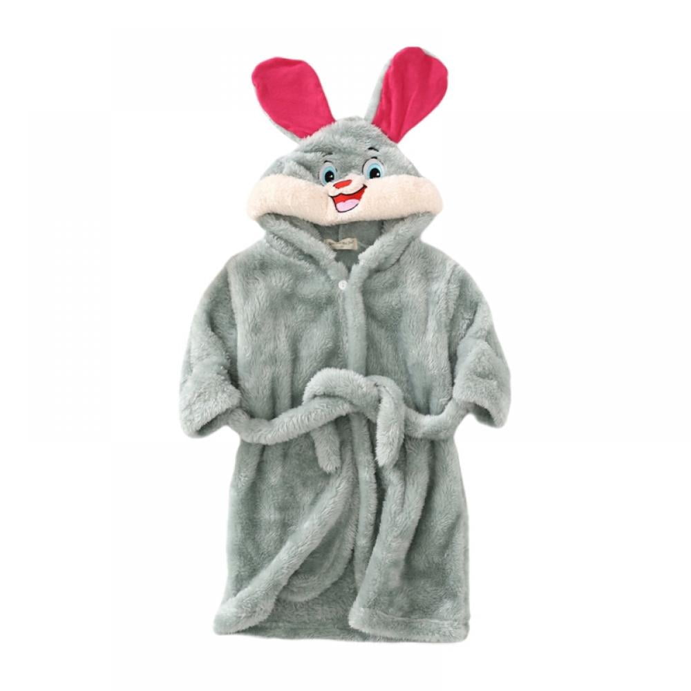 Kids Robe Baby Boys Girls Coral Plush Bathrobe Cute Cartoon Bunny Ear ...