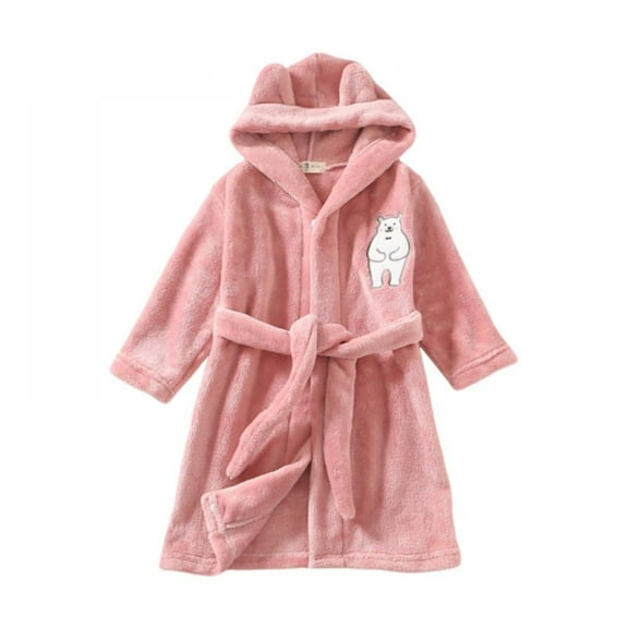 Kids Robe Boys Girls Solid Hooded Fleece Sleep Robe Bathrobe Winter Warm Cute Soft Plush Pajamas for 2-3 Years