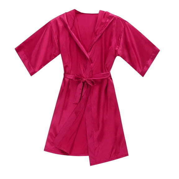 Kids Robe Kids Boys Girls Silk Satin Hooded Bathrobe Kimono Robes Nightgown Sleepwear Clothes Girls Satin Pajamas Size 8-9