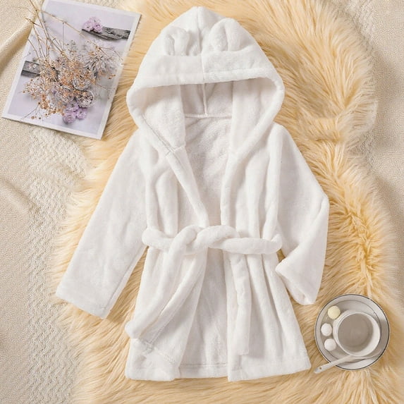 Kids Robes White Robe Long Sleeve Fuzzy Robe Pajamas Girls 7-8 Years