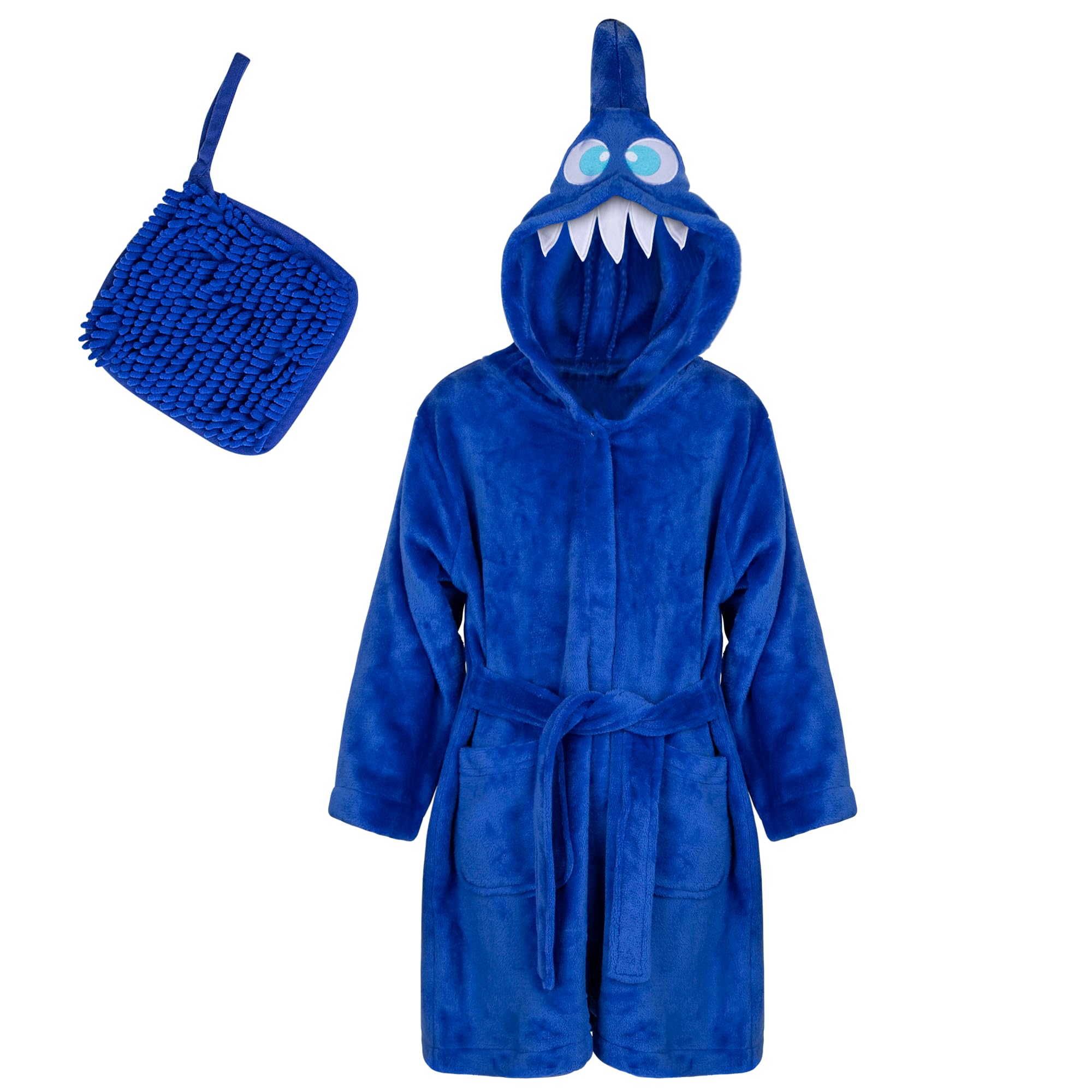 Batas para niños, bata de baño de felpa suave con capucha, forro polar, regalo de animal para niños de 6 a 8 años (Tiburón)