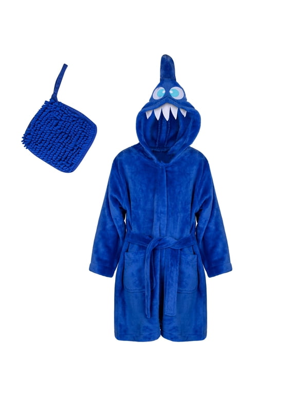 Kids Robes for Boys Robe Soft Plush Hooded Fleece Bathrobe - Animal Gifts Robes for Big Boys Ages 6-8 (Shark)