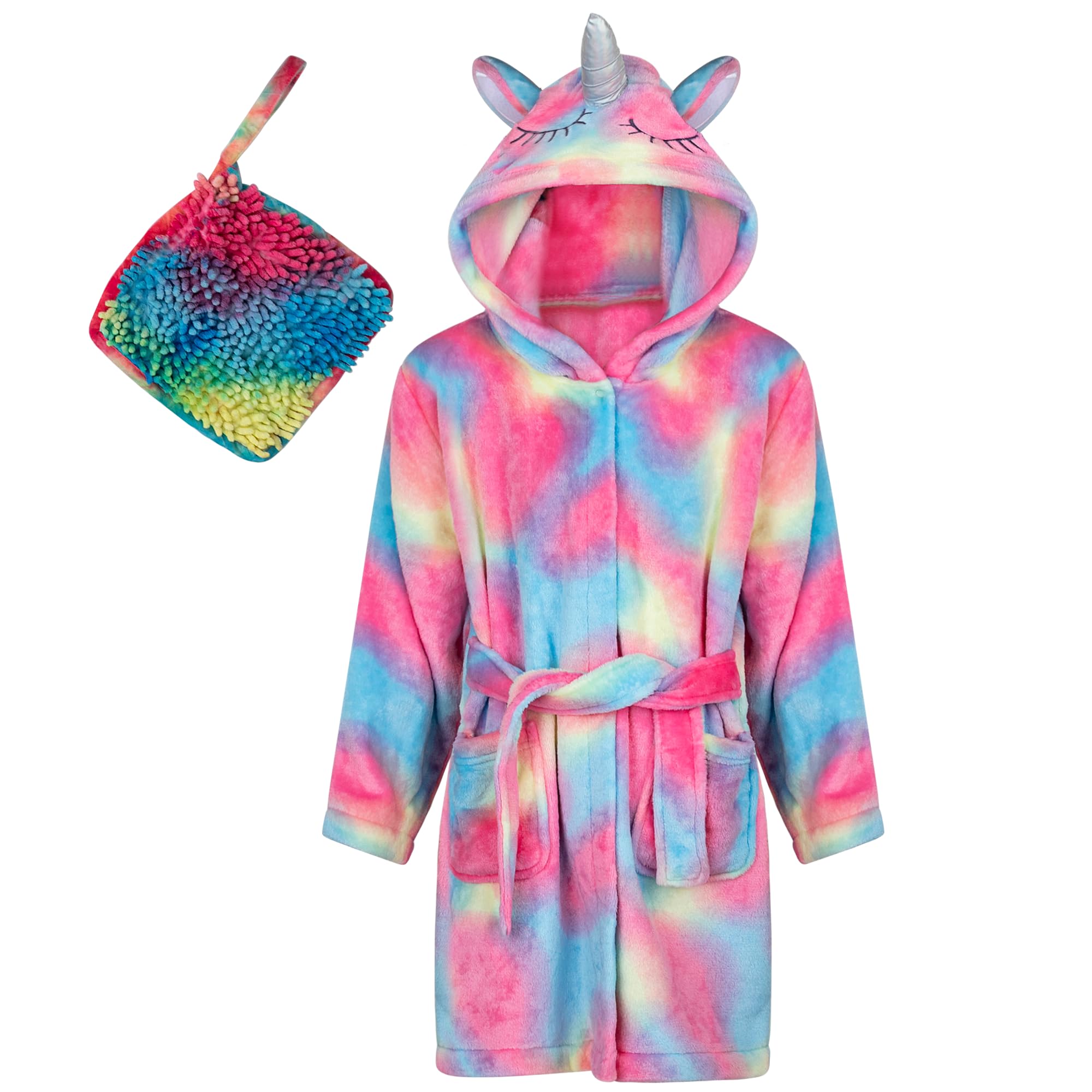 Bata de baño para niñas, bata de felpa suave con capucha, regalo de unicornio para niñas de 6-8 años