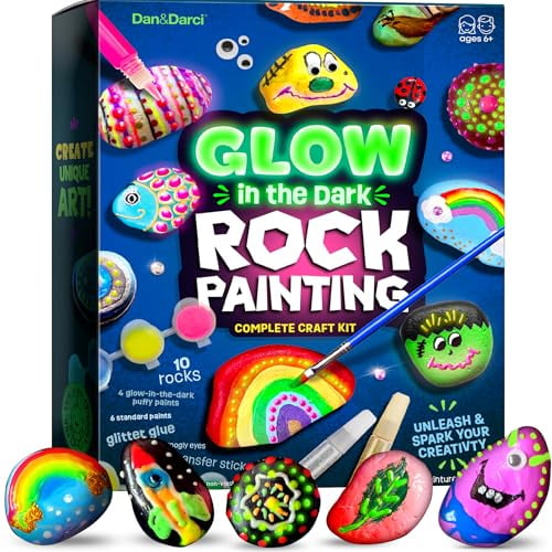 Kids Rock Painting Kit - Glow in The Dark - Arts & Crafts Gifts for Boys and Girls Ages 6-12 - Craft Activities Kits - Creative Art Toys for 6,7,8,9,10,11 & 12 Year Old Kid