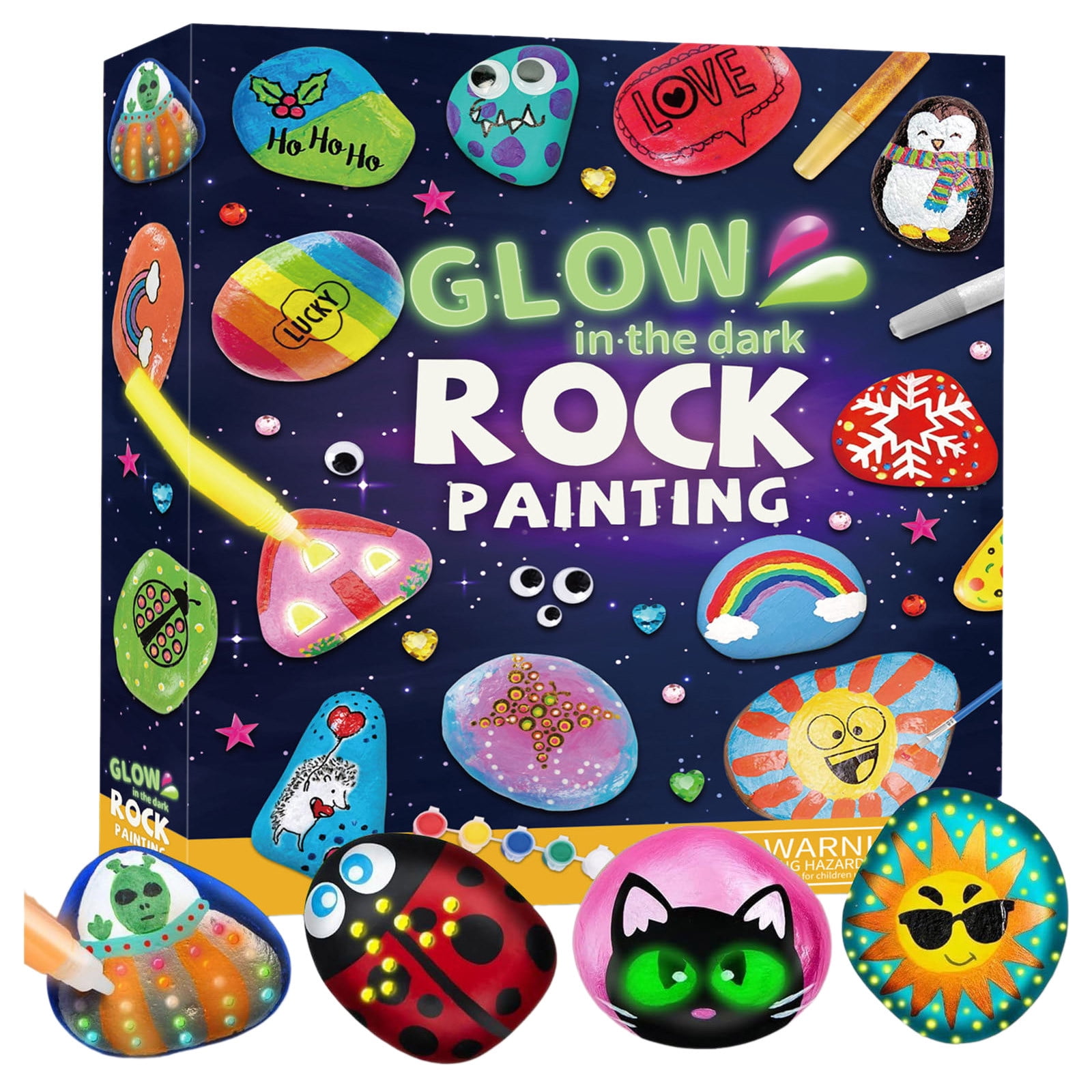 Kids Rock Painting Kit with 14 Pebbles Glow in The Dark Arts Crafts for ...