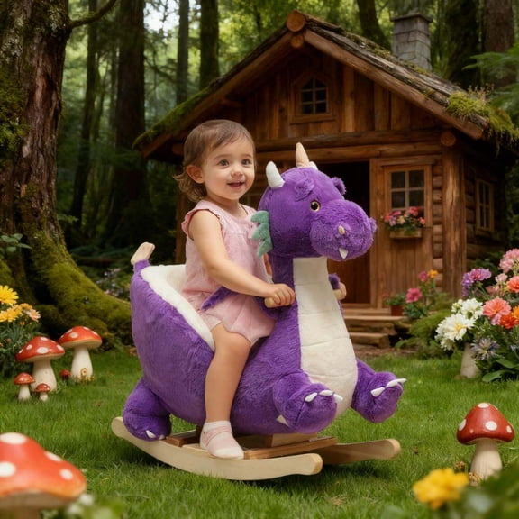 Kids Rocker, Rocking Horse Kids Ride On Toy, Purple Baby Rocker,Plywood,Polyester,Steel Toddler Rocking Chair, Toys Rockers Rocking Horse Kids Ride On Toy