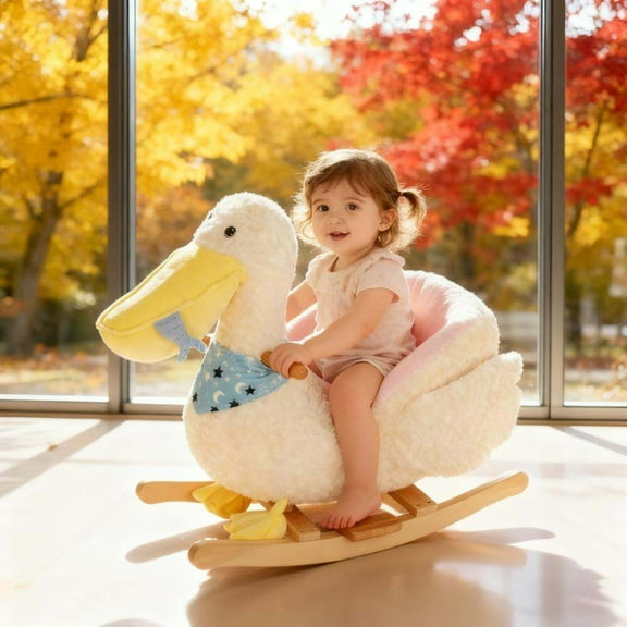 Kids Rocker, Rocking Horse Kids Ride On Toy, White Baby Rocker,Plywood,Polyester,Steel Toddler Rocking Chair, Toys Rockers Rocking Horse Kids Ride On Toy