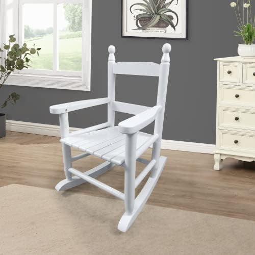 White Kids Rocking Chair, Indoor/Outdoor Hardwood Toddler Chair - 110 lbs Capacity, Easy Assembly (22.4"H x 18.9" Seat Height)