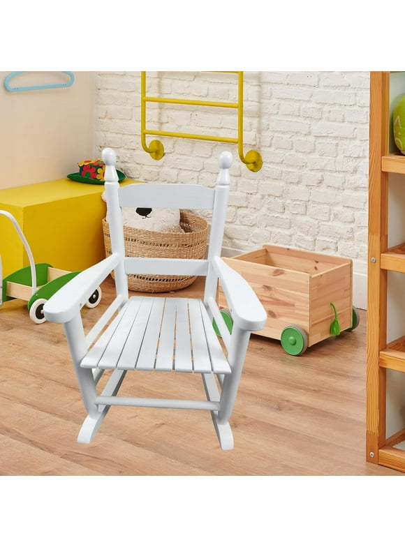 Kids Rocking Chair Wooden Chairs for Toddlers Ages 3-7, Childrens Hardwood Rocker for Boys,Girls,Balconies,Porches, White