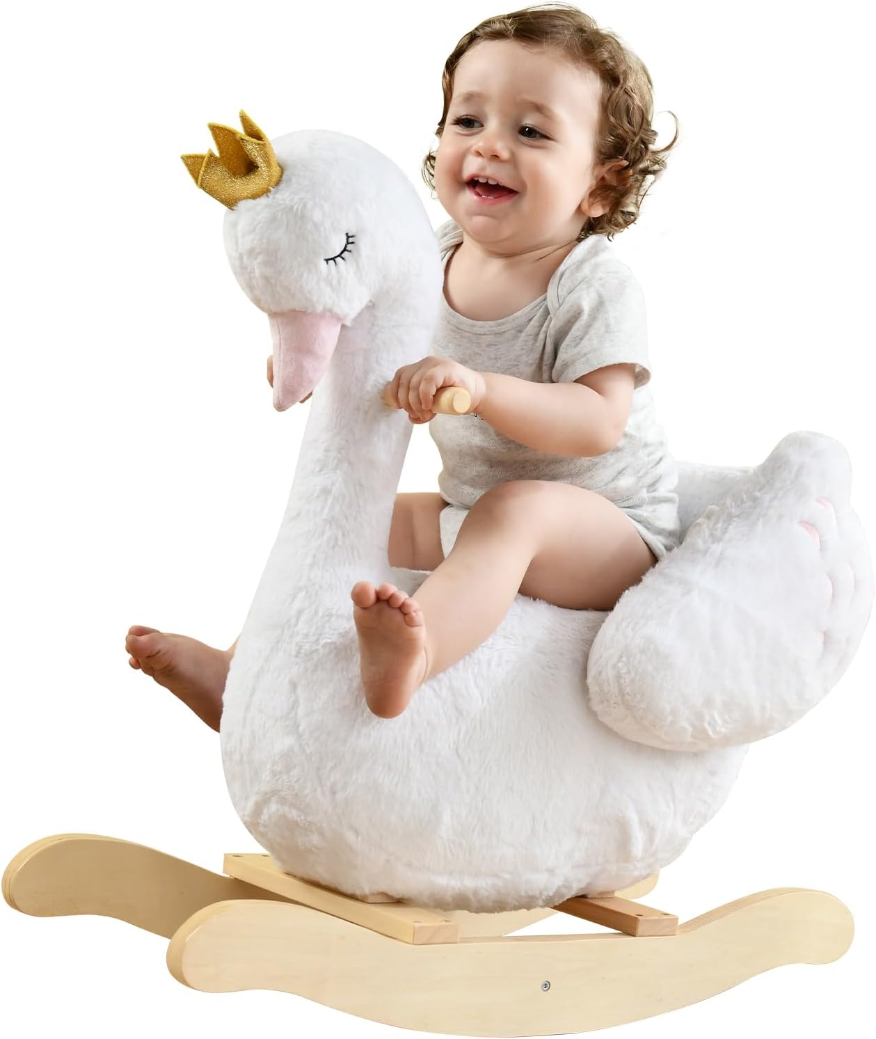 Toddler Rocking Animal Kids Rocking Horse White Swan, Stuffed Animal Wooden Rocker for ...