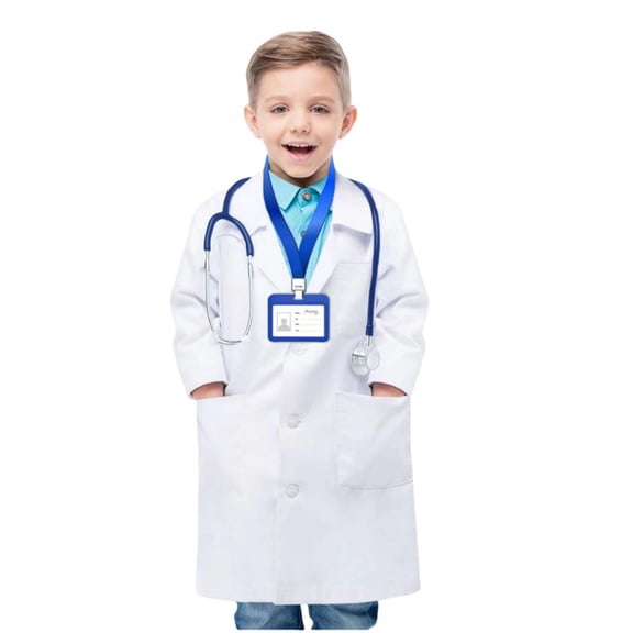 Kids Role Play Performance Doctors Jacket Children Long Sleeve White Lab Coat White 6 Years-7 Years