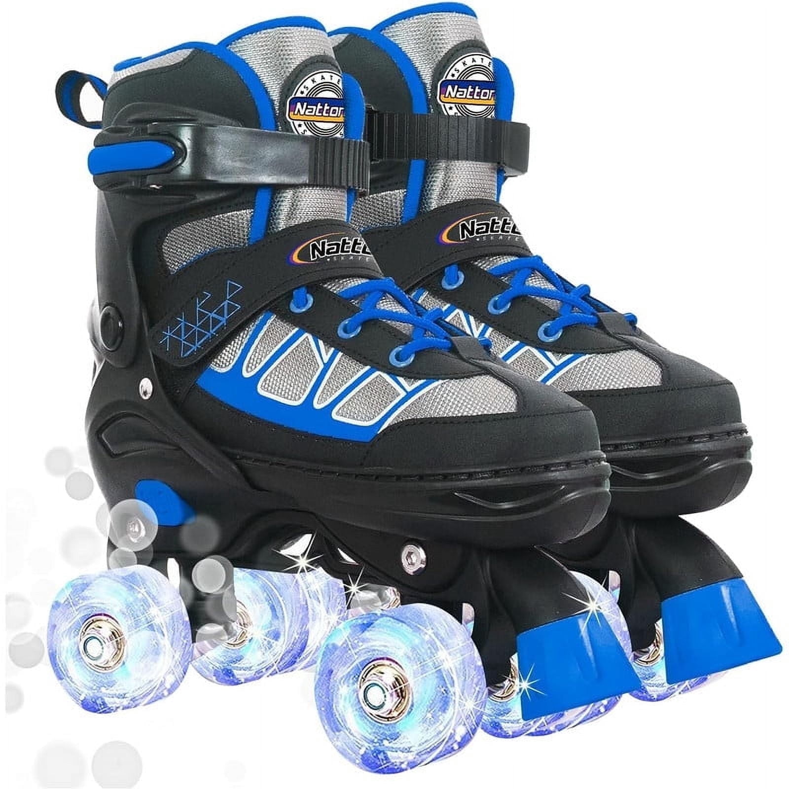 Kids Roller Skates for Boys, Blue Adjustable Rollerskates with Light up Wheels for Big Kids, Birthday Gift for Beginner Outdoor Sports