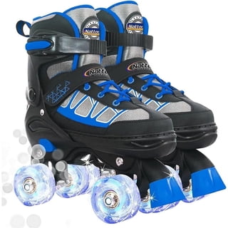 Kids Roller Skates for Boys, Blue Adjustable Rollerskates with Light up Wheels for Big Kids, Birthday Gift for Beginner Outdoor Sports