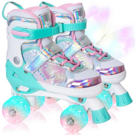 Kids Roller Skates for Girls Boys - Teal for Little Kids Age 4 5 6 7- Adjustable All Light up Wheels Indoor Outdoor Sports Birthday Gift