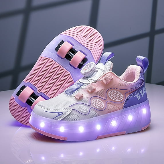  Kids Roller Skates Light up Shoes with Wheels Shoes LED USB Charging Roller Sneakers for Girls Boys Birthday Christmas Gift