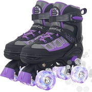 Kids Roller Skates for Girls, Purple Adjustable Rollerskates with Light up Wheels for Big Kids, Birthday Gift for Beginner Outdoor Sports