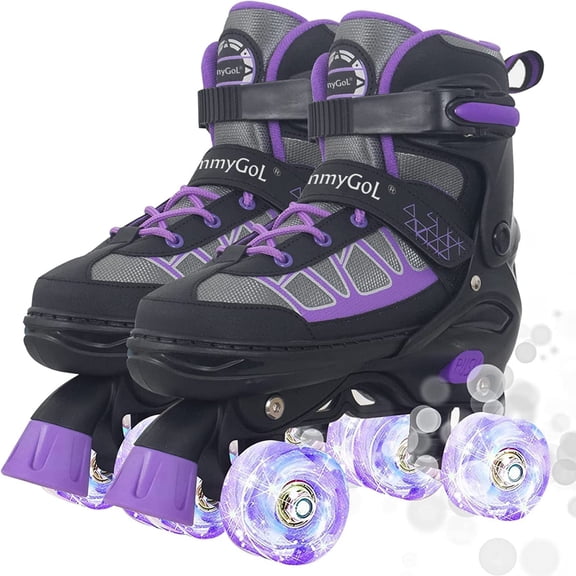 Kids Roller Skates for Girls, Purple Adjustable Rollerskates with Light up Wheels for Teens Youth, Birthday Gift for Beginner Outdoor Sports