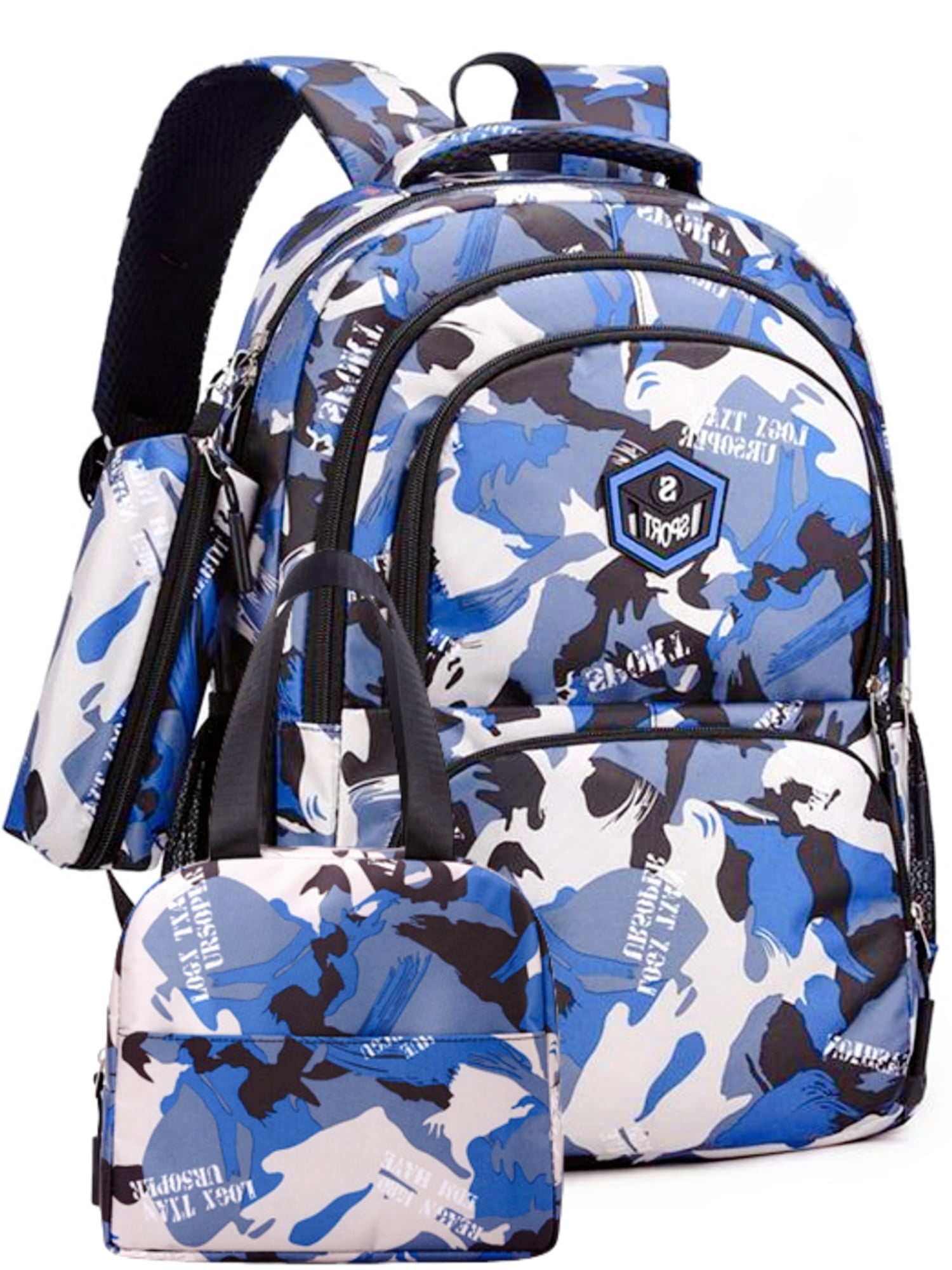 Tyethy Kids Backpack for Boys 3 PCS School Backpack Set with  Crossbody Bag Pencil Case for Elementary Middle School, Blue
