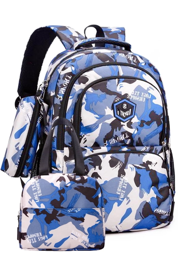 Kids Backpack for Boys, 3Pcs School Bag Set with Crossbody Bag and Pencil Case, Blue