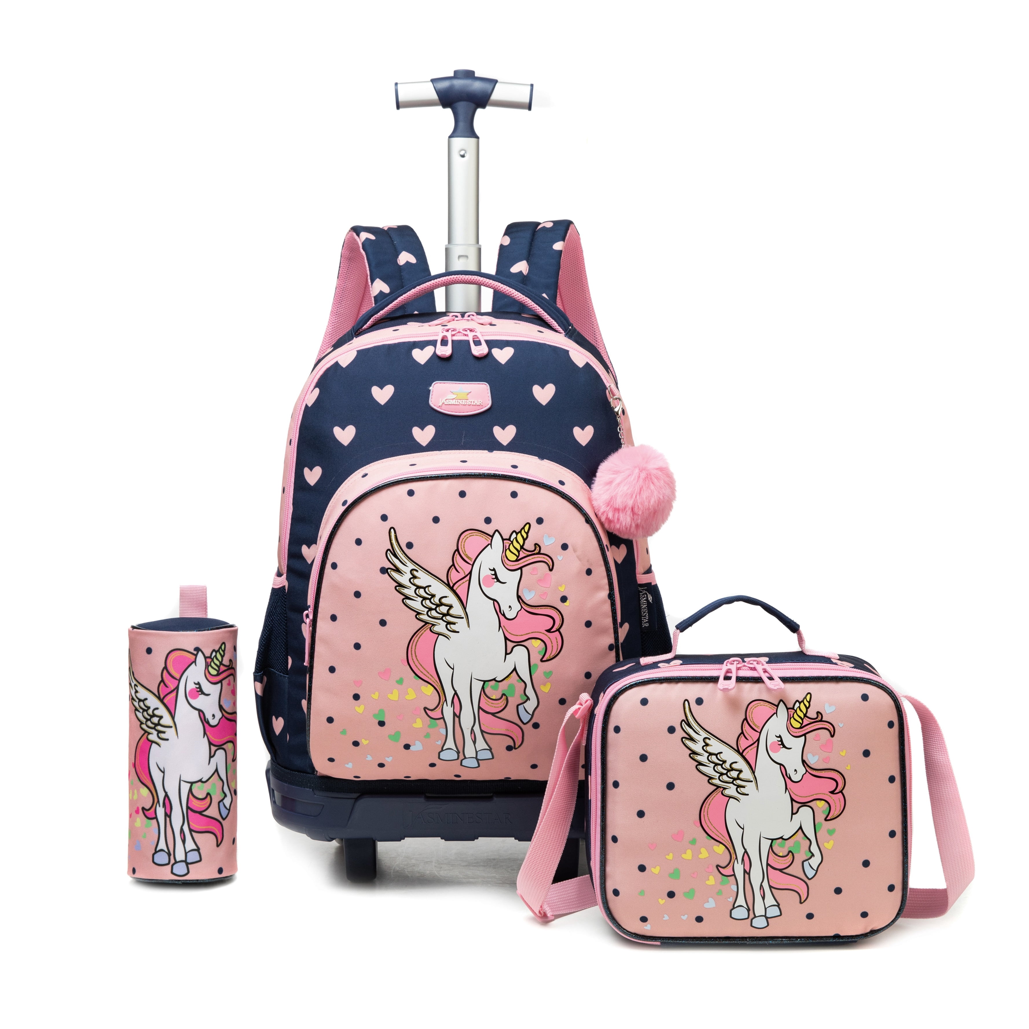 Kids Rolling Backpack for Girls with Wheels Roller Backpack with Lunch ...