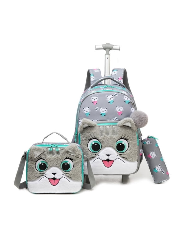 Kids Rolling Backpack for Girls with Wheels for Elementary School Students Wheeled Backpacks with Lunch Box Pencil Case Ages 6-8