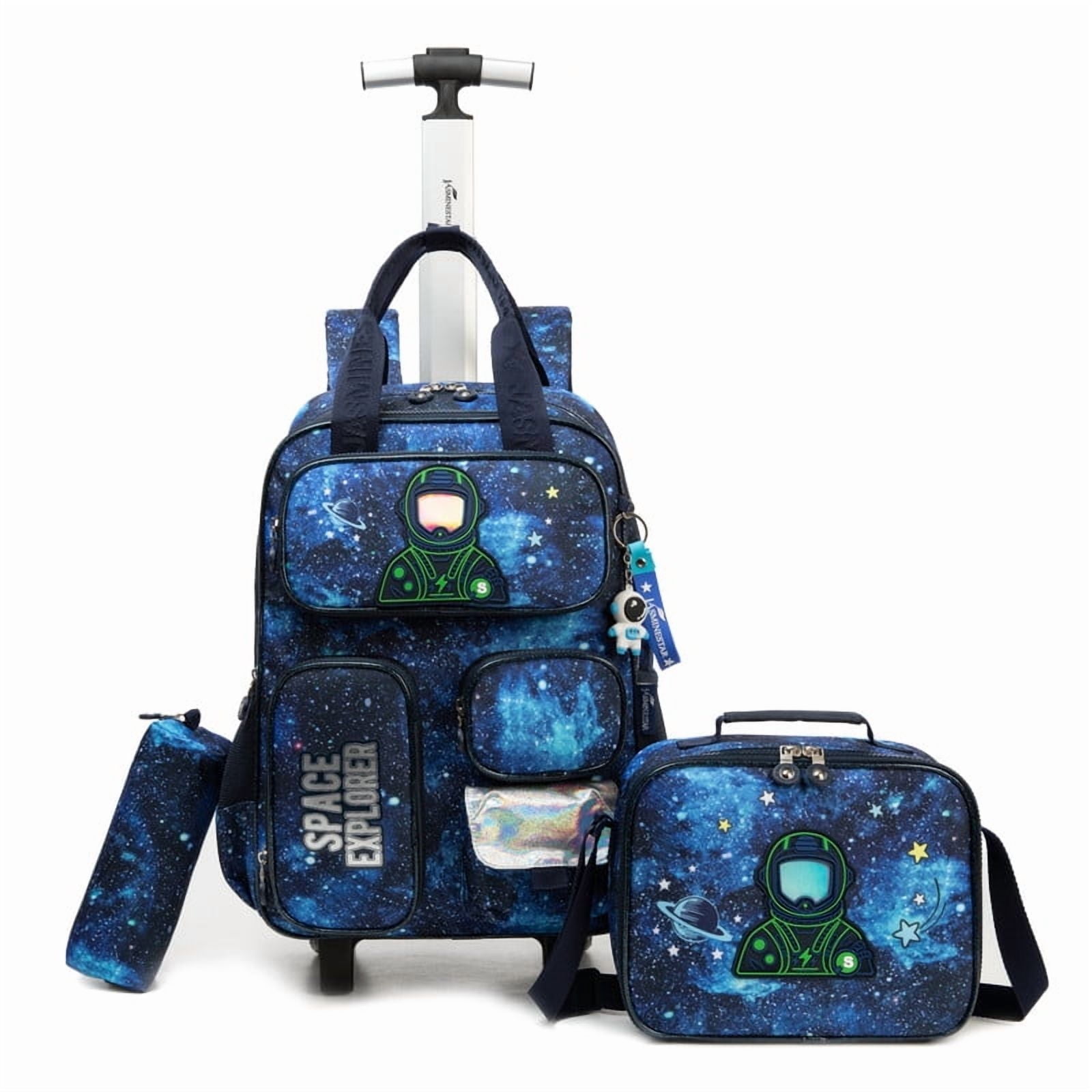 Kids Rolling Backpack for School Boys with Wheels Roller Backpacks with Lunch Box Pencil Case for Ages 8-10