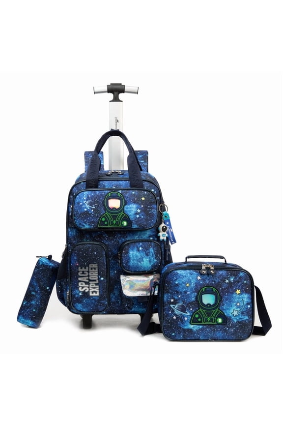 Kids Rolling Backpack for School Boys with Wheels Roller Backpacks with Lunch Box Pencil Case for Ages 8-10