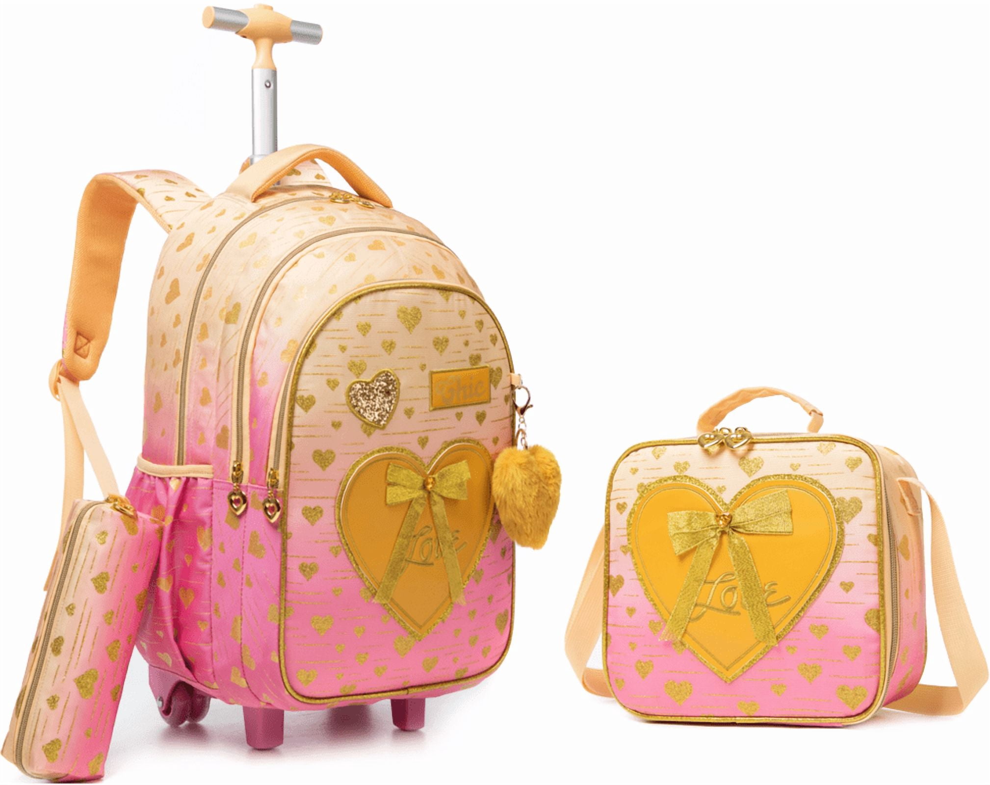 Kids Rolling Backpack for School Girls with Wheels Wheeled School Bags Girls Backpacks with Lunch Bag Pencil Case Ages 8-10