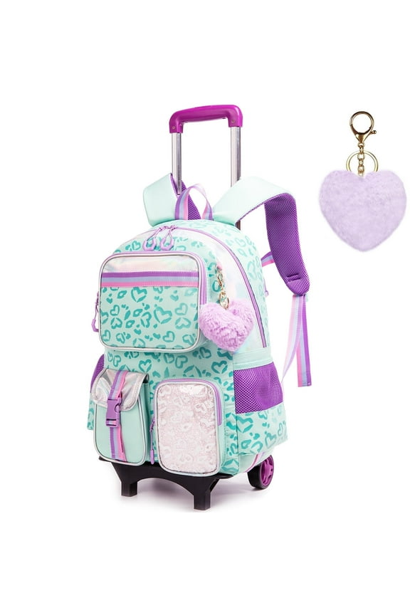 Kids Rolling Backpack with Wheels for Girls Teen,Trolley Roller Luggage with Wheels for Elementary School Students Bookbag