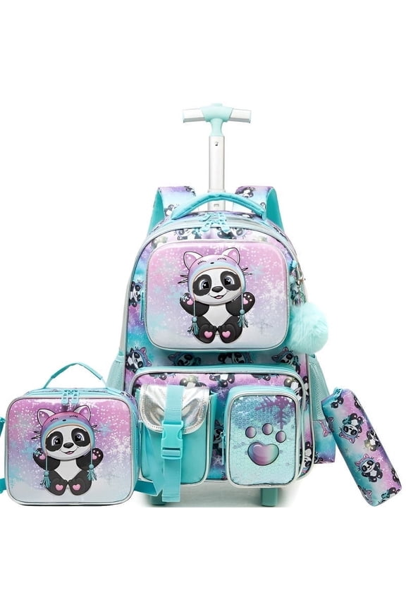 Kids Rolling Backpack for Girls Cute Roller Backpacks for School with Lunch Box Trolley School Bag for Elementary Bookbag Ages 8-10