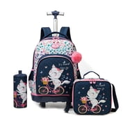 Kids Rolling Backpacks for School Girls with Lunch Box Pencil Case Roller Backpack with Wheels for Elementary Students Ages 8-10