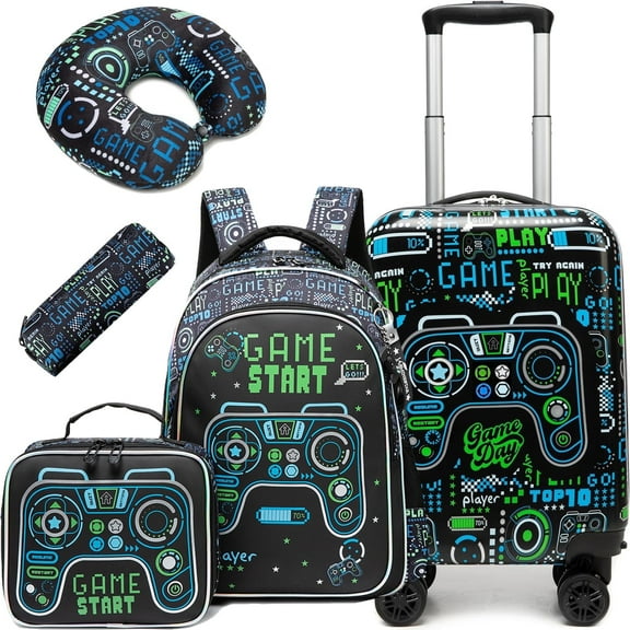 Kids Rolling Luggage Sets for  Boys Carry on Suitcases with Wheels Hardshell Suitcase with Travel Pillow Airline Approved 16 Inch