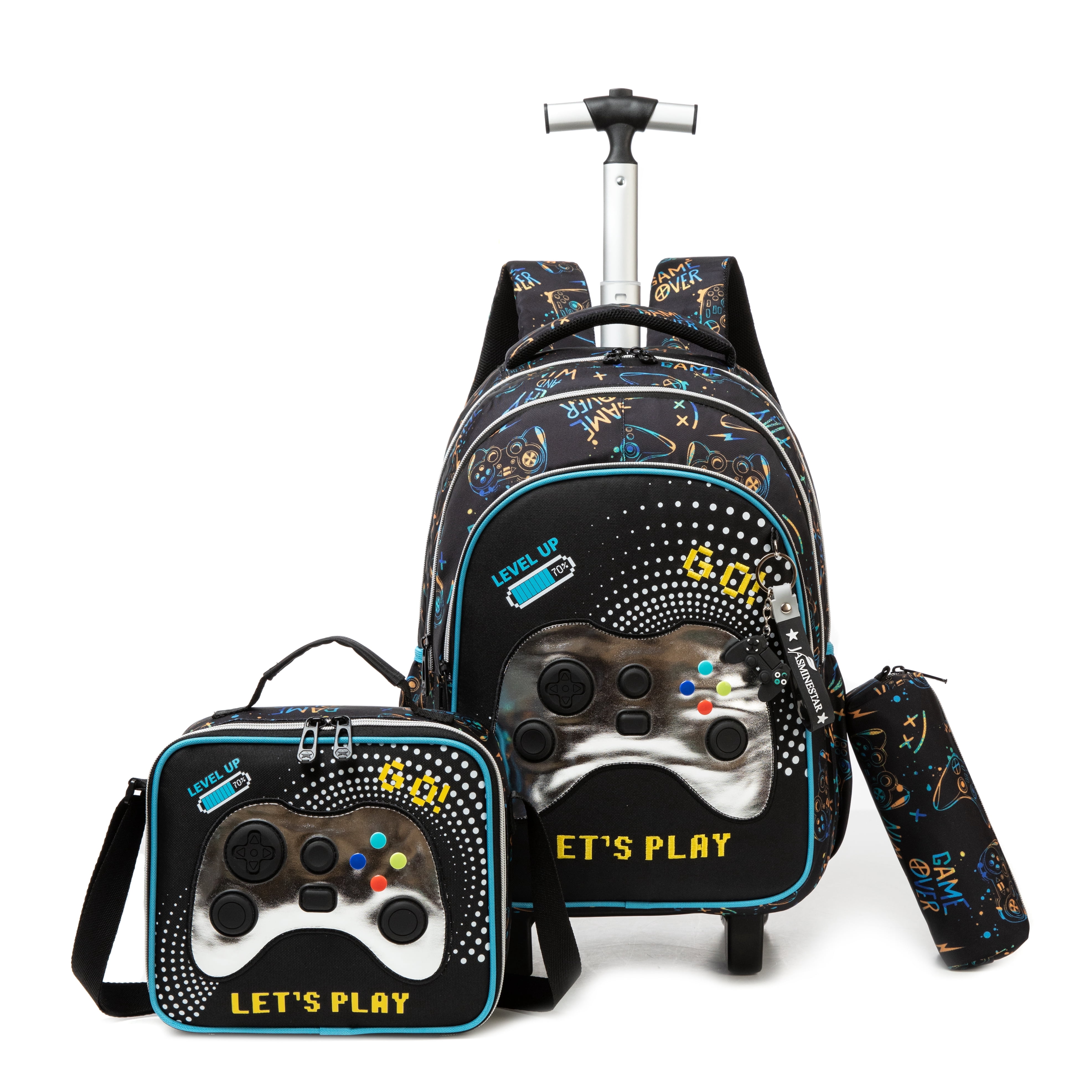 Kids Rolling School Backpack Boys with Lunch Box Pencil Case Roller Bookbag with Wheels Age 8-10 Teen Red Car