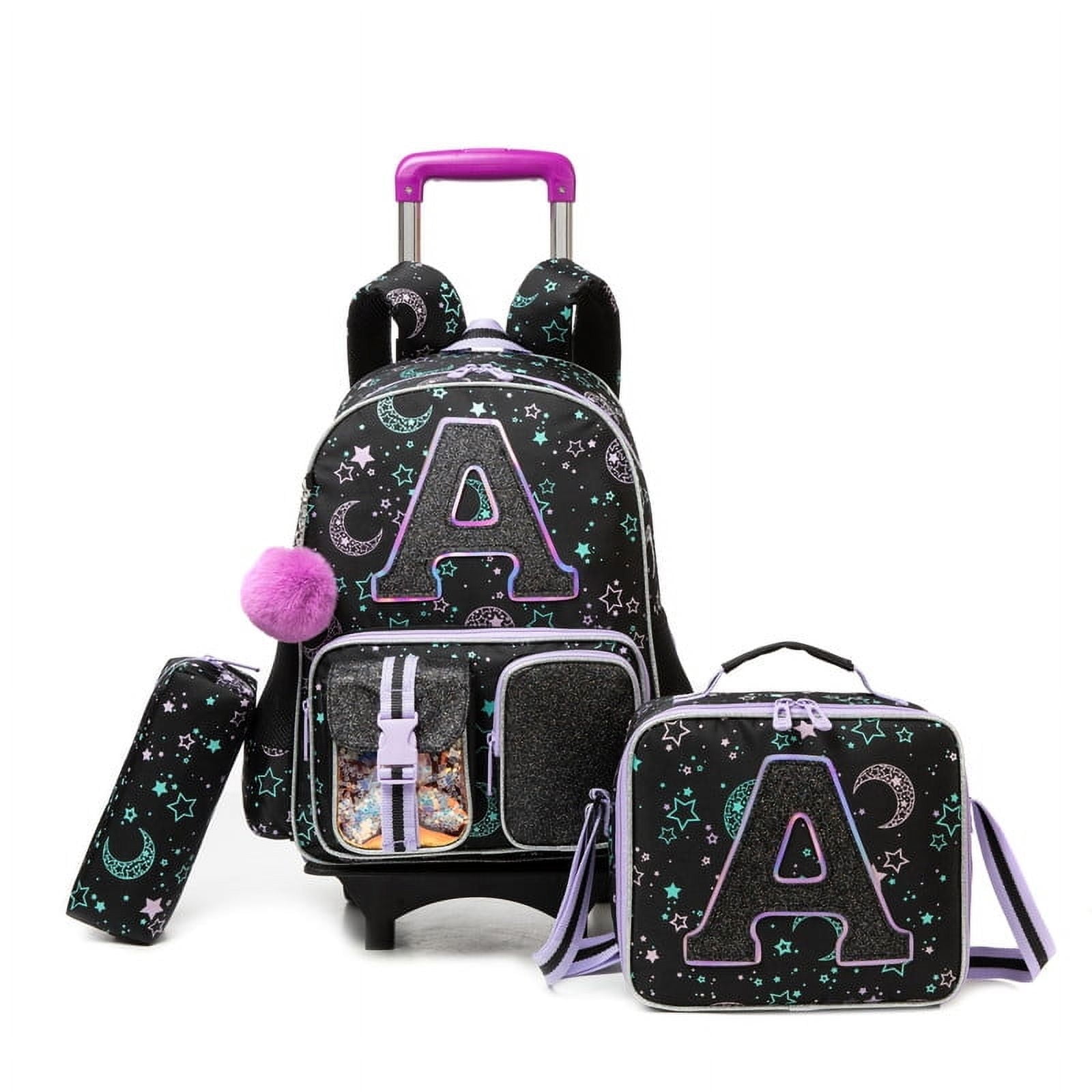 Kids Rolling School Backpack for Girls with Wheels Sequin Cute Carry on Roller Bookbag,Backpacks with Lunch Box for Elementary Student