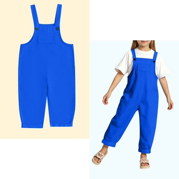 Kids Romper Jumpsuit Girls Overalls Kids Casual Sleeveless Girls Overalls with Pockets Blue Jumpsuit Summer Clothes Kids 9-10 Years