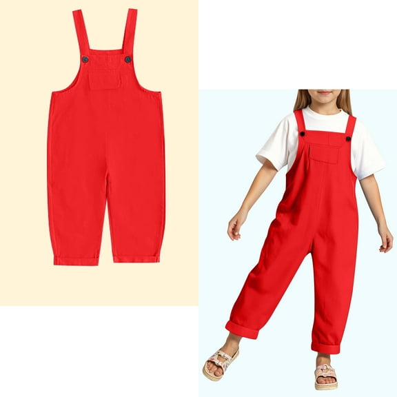 Kids Romper Jumpsuit Girls Overalls Kids Casual Sleeveless Girls Overalls with Pockets Red Jumpsuits 4-5 Years Old Girl Clothes
