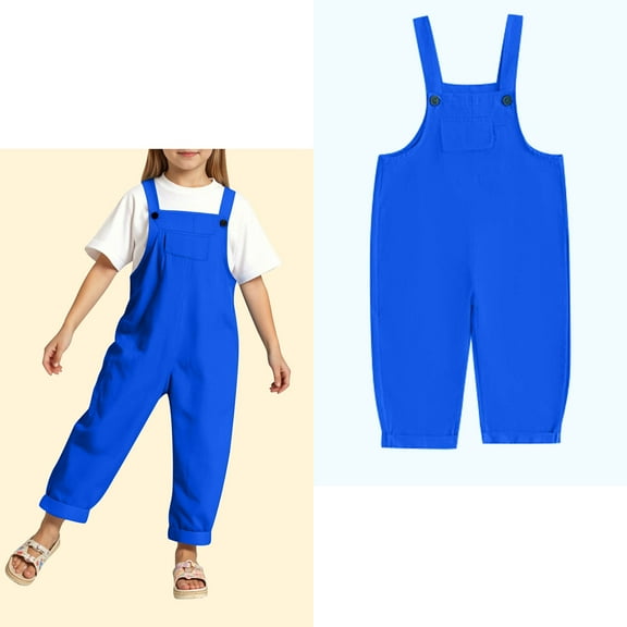 Kids Romper Jumpsuit Kids Casual Sleeveless Overalls Girls 1 Piece Rompers with Pockets Blue Jumpsuit Girl Clothes Size 8-9 Years