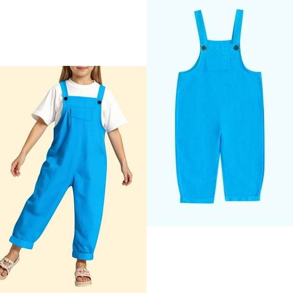 Kids Romper Jumpsuit Kids Casual Sleeveless Overalls Girls 1 Piece Rompers with Pockets Blue Jumpsuits Clothes for 9-10 Years Old Girls