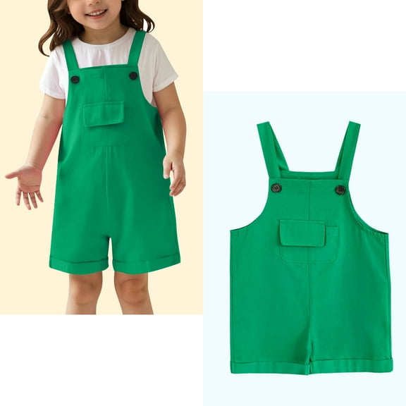 Kids Romper Jumpsuit Kids Casual Sleeveless Overalls Girls Loose Rompers with Pockets Green Jumpsuit Little Girl Clothes 4-5 Years