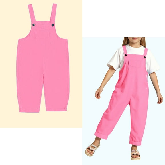 Kids Romper Jumpsuit Kids Casual Sleeveless Romper Girls Loose Rompers with Pockets Pink Jumpsuits Size 4-5 Years Girls Summer Clothes
