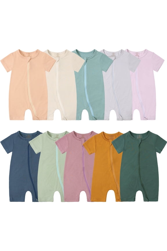 Kids Romper Vacation Wear Short Sleeve Zipper Baby Romper Unisex Sleeper Jumpsuit Lightweight One Piece Outfit for Travel and Indoor Rest Grey 24