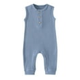 thumbnail image 1 of Kids Rompers Baby Boys Girls Sleeveless Solid Buttons Knitted Romper Bodysuit Girls' Jumpsuits Blue 3 Months-6 Months, 1 of 7
