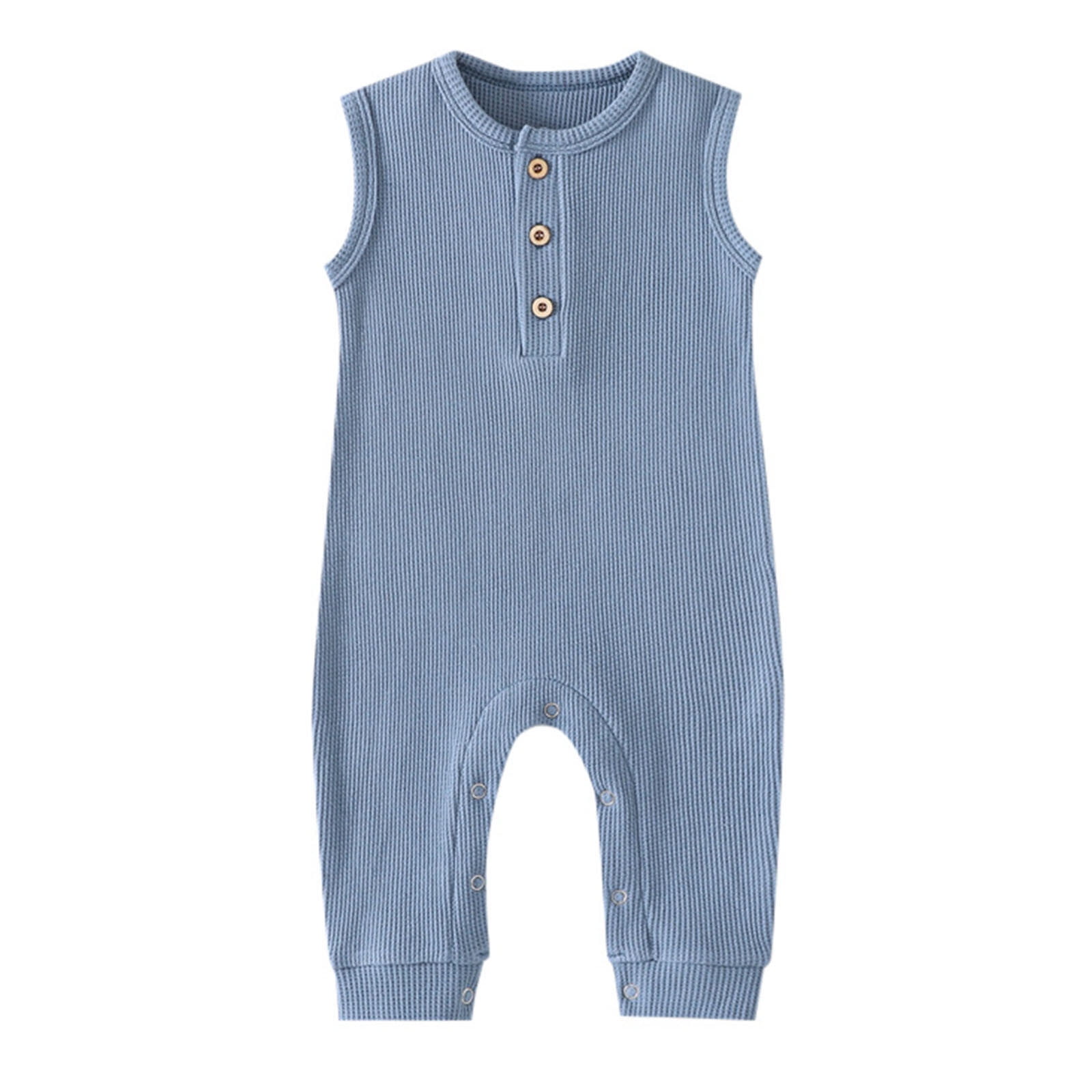 Kids Rompers Baby Boys Girls Sleeveless Solid Buttons Knitted Romper Bodysuit Girls' Jumpsuits Blue 9 Months-12 Months