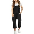 thumbnail image 1 of Kids Rompers Girls Casual Sleeveless Spaghetti Strap Loose Overalls Long Pants With Pocket Girls' Jumpsuit Black 6 Years-7 Years, 1 of 7