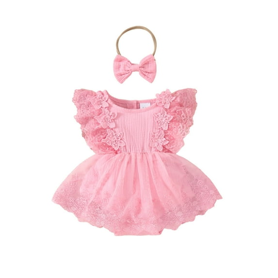 Kids Rompers Summer Sweet Sleeveless Lace Triangle Flower Wrap Fart Romper Dress Girls' Jumpsuit Pink 12 Months-18 Months